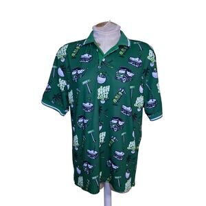 High Street Men's Short Sleeve Green Golf Clubs Cart Palms‎ Polo Shirt Size S